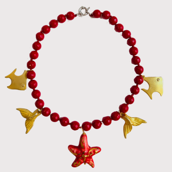 Colgante de Bolas Rojas y Estrella de Mar